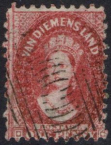 TASMANIA 1863 QV CHALON 1D CARMINE PERF 10 USED