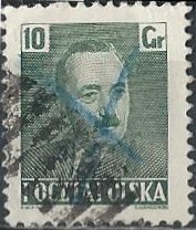 Poland 491 (used) 10g Pres. Bolesław Bierut, bluish grn (1950)