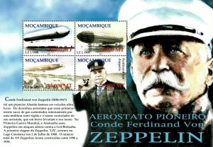 Mozambique 2002 - Airship Pioneer Zeppelin - Sheet of 4 - Scott 1700 - MNH