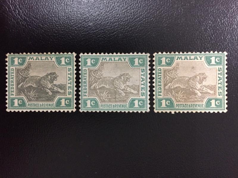 Malaya 1900-01 Federated Malay States FMS Tiger 3V 1c shades MH CCA SG#15 M1789