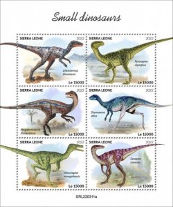 Sierra Leone - 2022 Small Dinosaurs on Stamps - 6 Stamp Sheet - SRL220311a