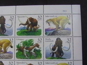 U.S.# 3077-3080(3080a)MINT NEVER/HINGED--PANE OF 20---PREHISTORIC ANIMALS--1996