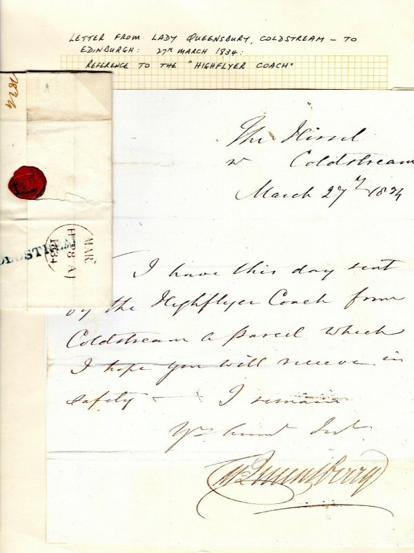GB Scotland Cover Coldstream EL re *Highflyer Coach*MAIL-COACH Letter 1834 EP346 