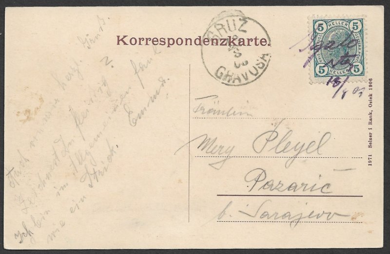 AUSTRIA CROATIA 1907 IGALO Manuscript Cancel on 5h Sc 89 Post Card to Bosnia