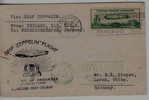 USA/Germany Zeppelin card 26.10.33 Chicago- Friedrichshafen