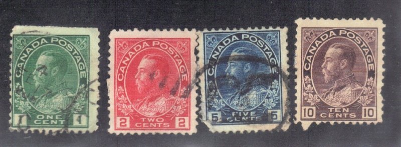 CANADA SCOTT# 104,106,111,118 1,2,5,10c 1911-25