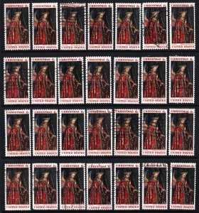 SC#1363 6¢ Christmas, van Eyck Singles (1968) Used Lot of Twenty Eight Stamps