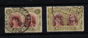 Rhodesia 1910 5d Double Heads & both shades SG141-141A fine used WS39163