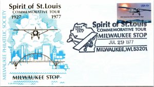 SPIRIT OF St. LOUIS MILWAUKEE STOP CACHET EVENT COVER COMMEMORATIVE TOUR 1977