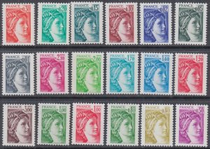 FRANCE Sc# 1560-77 CPL MNH SET of 18 - SABINE - after DAVID, DEFINITIVES