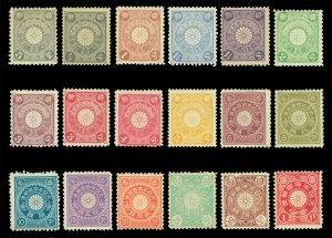 JAPAN  1899-1907  Chrysanthemum complete set  Sk# 101-118 (Sc 91-108)  mint MH