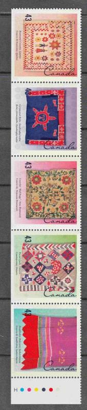 #1465a MNH Canada Hand Crafted Textiles 43¢ Booklet strip