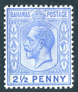 Bahamas 1912 KGV. 2 1/2d ultra. Mint Hinged. MC CA. SG84.