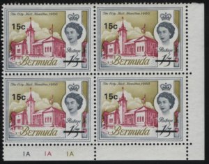 Bermuda 1970 MNH Sc 247 15c on 1sh3p City Hall LR corner block of 4