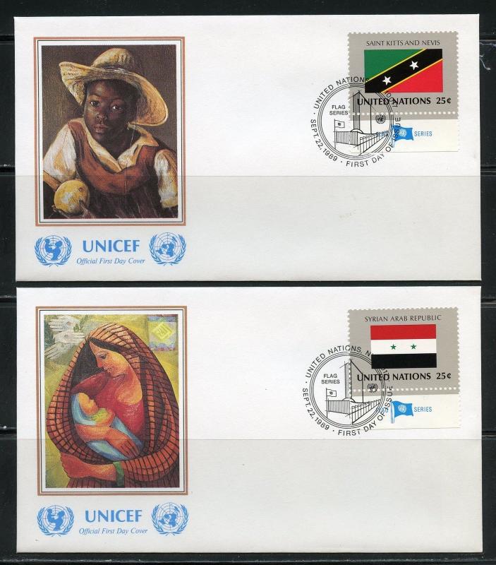 UNITED NATIONS UNICEF OFFICIAL SET OF 20 1989  FLAG  FIRST DAY COVERS