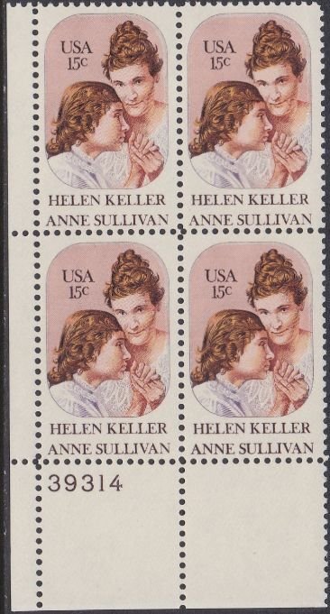 1824 Helen Keller Plate Block MNH