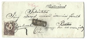 Szatifar to Pesten, Hungray 1872 Registered. Sc #11 (black-brown) (24421)