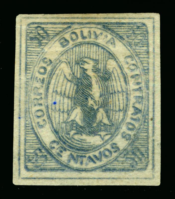 BOLIVIA  1868  CONDOR  50c blue  Sc# 6  MINT MH  VF - RARE