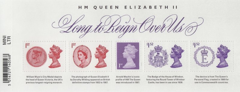 GB, (MSB10) 2015 SGMS3747 Mini Sheet (W/Code), LONG TO REIGN OVER US, Mint (NH)