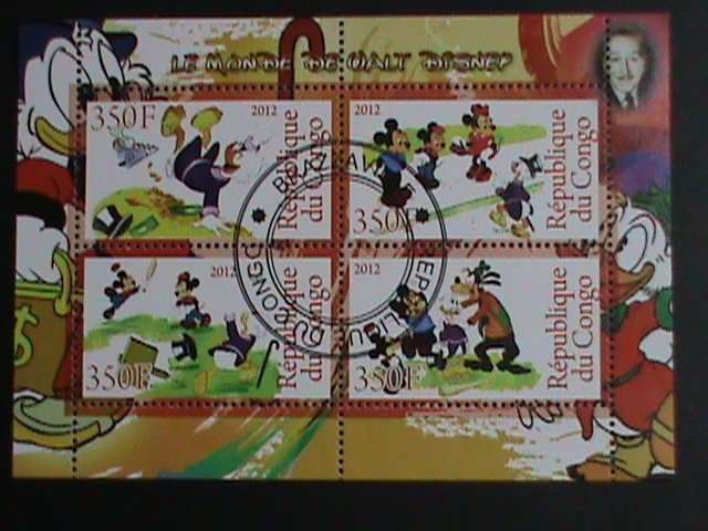 CONGO DISNEY STAMP:2012- WALT DISNEY STAMPS-CTO MINI SHEET #1 VERY FINE