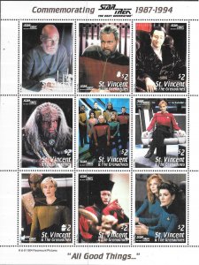 ST.Vincent #2117 $2  Star Trek sheet of 9 scenes  (MNH) CV$15.00