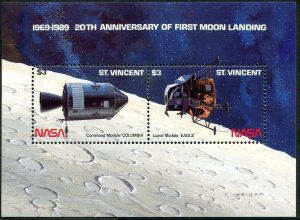 St Vincent 1209 ab sheet, MNH. Mi Bl.. Apollo 11 Mission, 20th Ann. 1989.