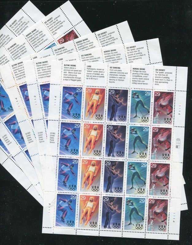 # 2807-2811 Winter Olympics FIVE SHEETS of 20 29¢ Stamps MNH Discount!