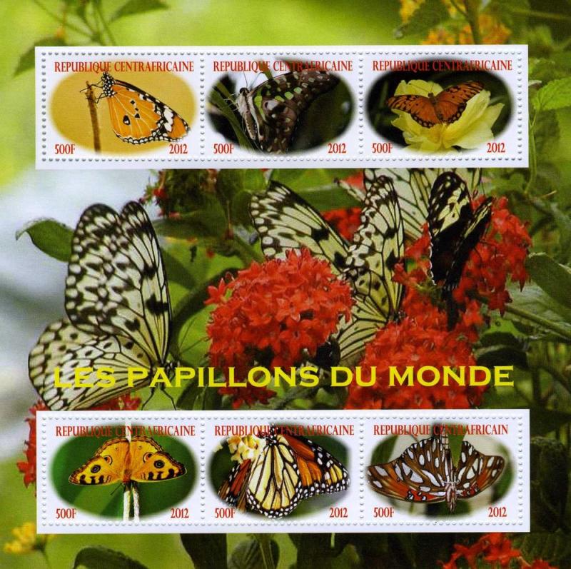 Central African Republic 2012 Butterflies of the World Sheet Perforated mnh.vf