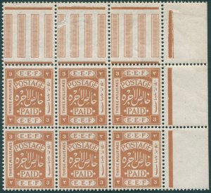 Palestine 1918 3m yellow-brown SG7 MNH block x6