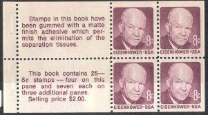 US Stamp #1395c MNH - Dwight D. Eisenhower Booklet Pane of 4 + 2 Labels