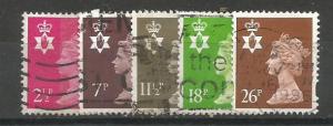 GREAT BRITAIN, NORTHERN IRELAND, Machins, used set of 5