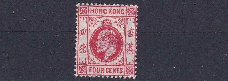 HONG KONG  1907 - 11   SG 93  4C  CARMINE RED    MH 