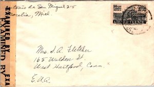 SCHALLSTAMPS MEXICO 1942 POSTAL HISTORY WWII DUAL CENSORED AIRMAIL COVER ADDR US