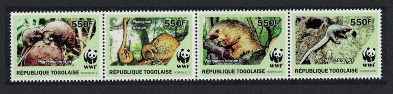 Togo WWF Three-cusped Pangolin strip of 4 MI#3454-3457