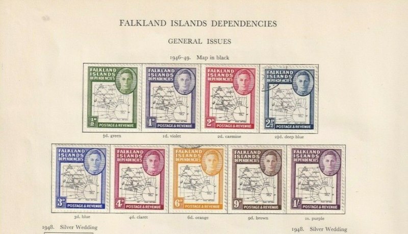 FALKLAND ISLANDS DEPENDENCIES 3 GEORGE 6TH CROWN ALBUM PAGE VALUES MINT/USED