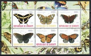 Djibouti, 2009 Cinderella issue. Butterflies on a sheet of 6.