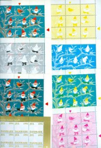 Denmark. Christmas Seal 1991 Sheet Scale/Proof Print. 9 Sheets.Perf. Compl. Set