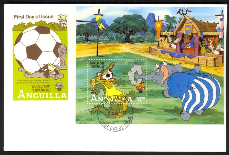 ANGUILLA 1982 DISNEY WORLD CUP SOCCER ESPANA Souvenir Sheet Sc 510 FDC