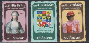 St. Vincent # 647- 649, Princess Diana's 21st Birthday, Mint NH, 1/2 Cat.