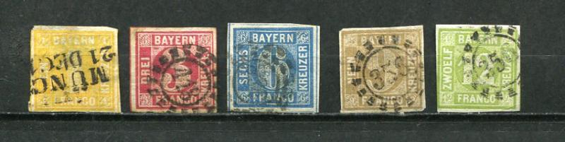 Germany Bavaria Bayern  1850/92 Mi 8-12 Numerical CV 137 euro Used 7124