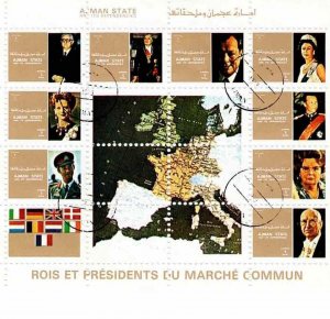 Ajman / European Heads of State Souvenir Sheet / 1973 / Pre-cancelled