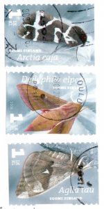 2008 Finland Suomi Sc #1314 a-c  Moth types. Used coils, postage stamp set Cv $7