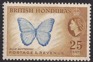 British Honduras 1953 - 62 QE2 25ct Morpho Peleides MM SG 186 ( K1400 )