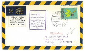 P2907 - ISLANDIA/SPAIN 1ST FLIGHT LUFTHANSA 1966 TO PALMA DE MALLORCA,-