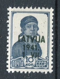 LATVIA GERMAN OCCUPATION; 1941 early Optd. issue fine used Mint hinged 10k.