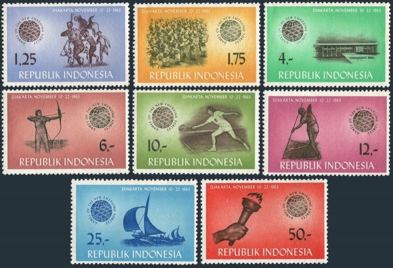 Indonesia 608-615,MNH.Michel 413-420. GANEFO games,Jakarta 1963.Dance,Bearers,