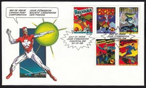 COMIC BOOK SUPERHEROES, SUPERMAN = Official FDC with set of 5 stamps Canada 1995