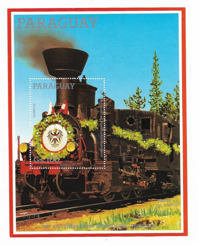 PARAGUAY 1988 LOCOMOTIVE TRAINS 150TH ANNIVERSARY OF RAILROADS IN AUSTRIA SS