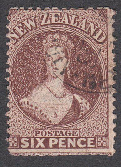 NEW ZEALAND 1864-67 6d Ref Brown Chalon perf 12½ SG122 used................29241