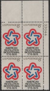 SC#1432 8¢ American Revolution Issue Plate Block: UR #33044 (1971) OG/NH